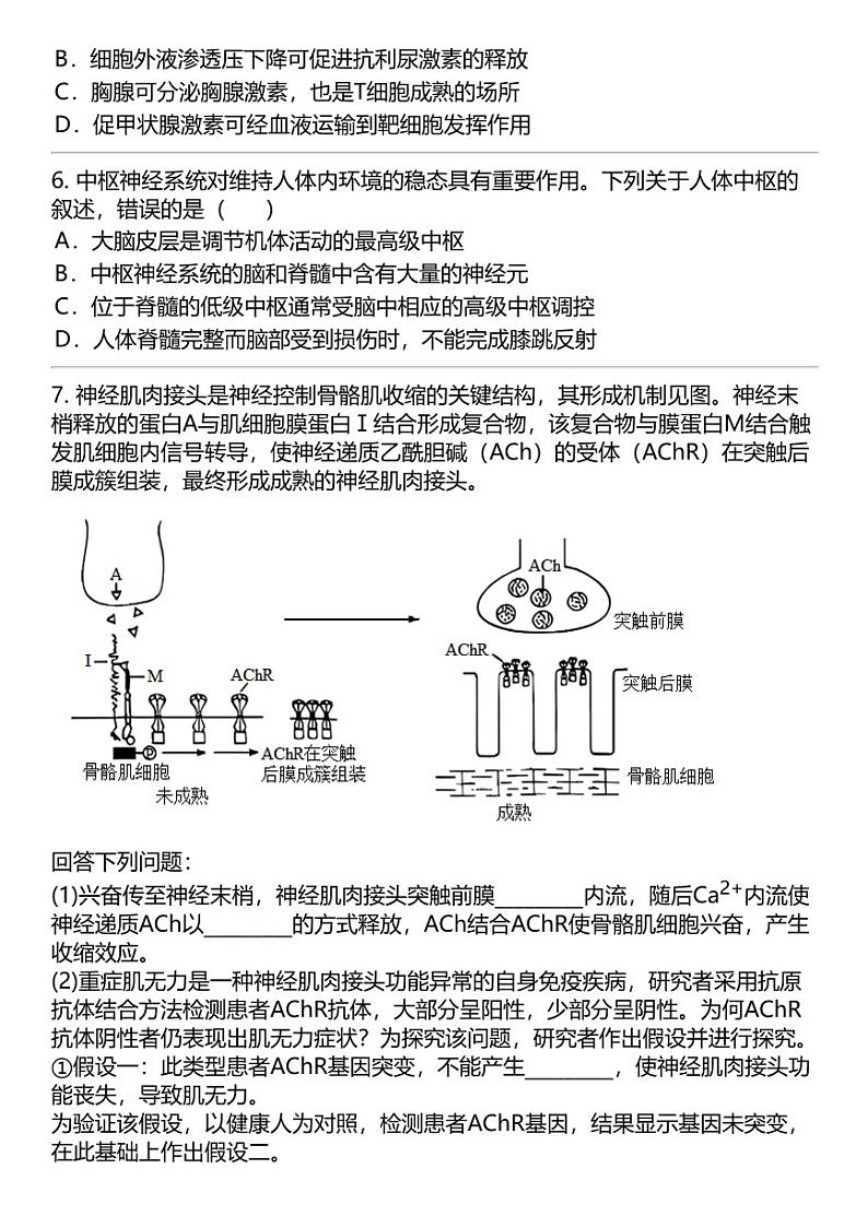 2024高考冲刺生物最热50题 稳态与调节 专题汇总第3页