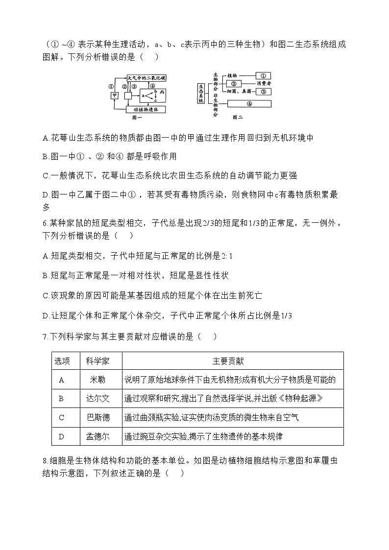 2024年四川省达州市高中阶段学校招生统一考试暨初中学业水平考试生物模拟试卷（一）02