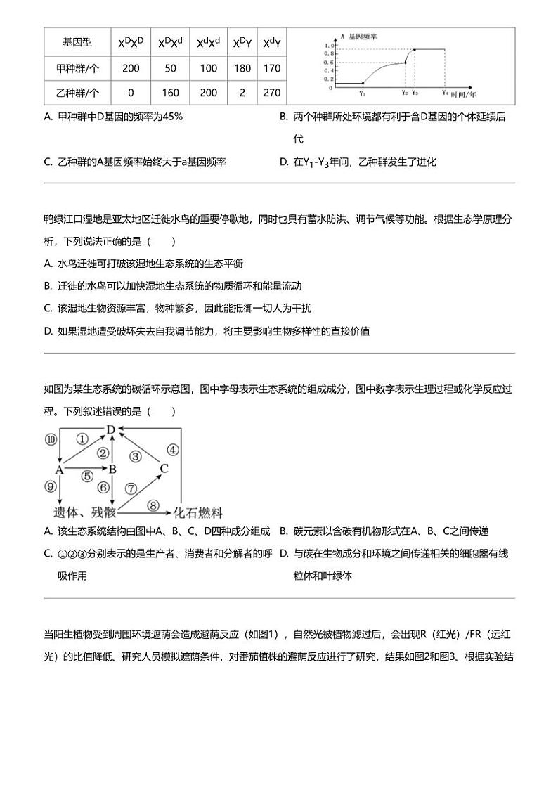 2024年辽宁丹东高三二模生物试卷（总复习质量测试）03