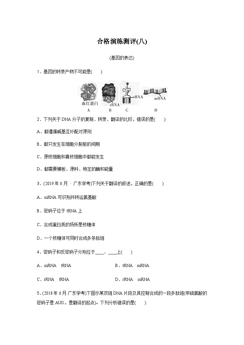 普通高中生物学业水平合格性考试合格演练测评(八)含答案01