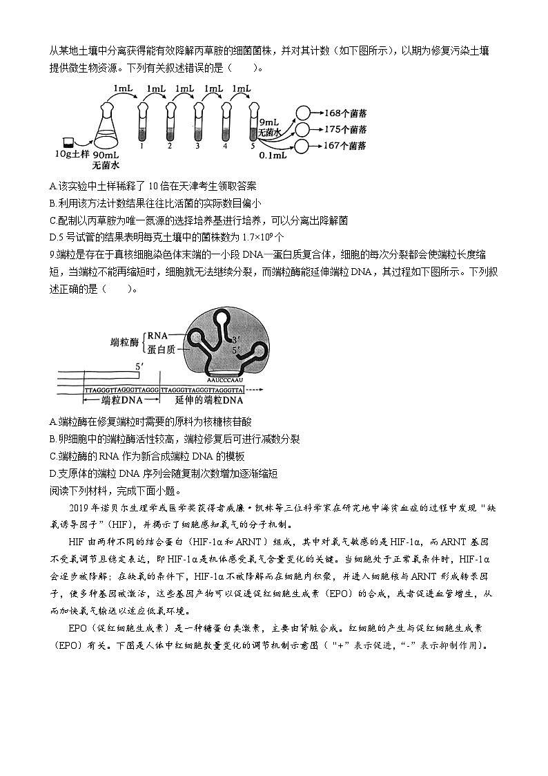 2024届天津市和平区高三三模生物试卷03