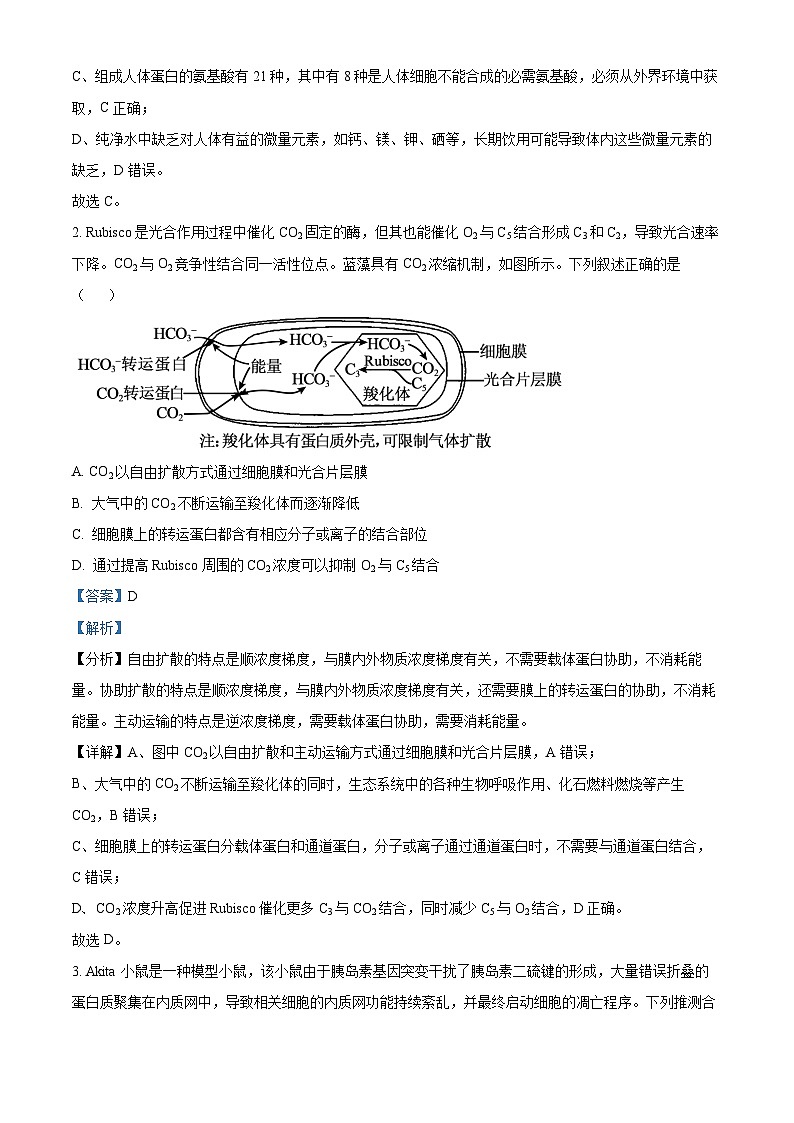 安徽省示范高中培优联盟2023-2024学年高二下学期春季联赛生物试卷（Word版附解析）02