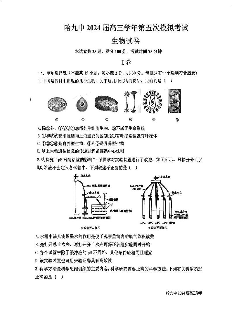 2024届黑龙江省哈尔滨市松北区哈尔滨市第九中学校高三模拟预测生物试题01