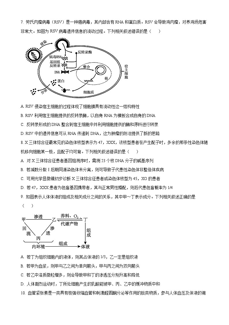河北省沧州市部分高中2024届高三下学期二模试题生物含答案03