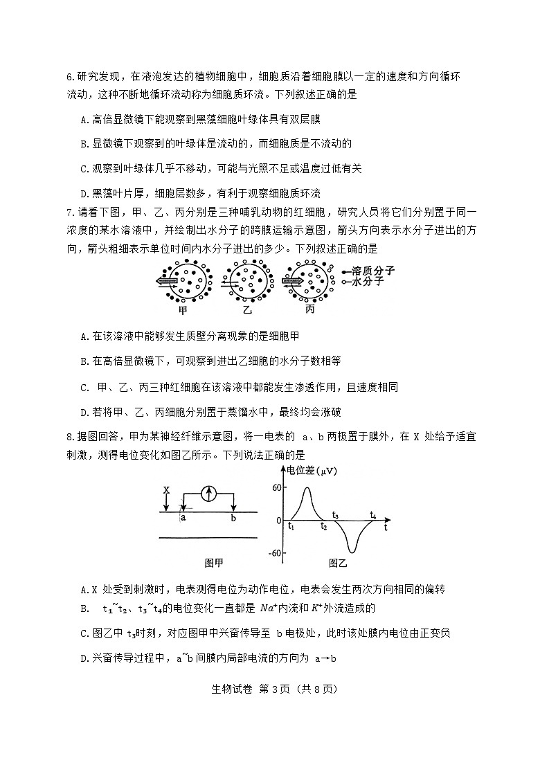 2024届重庆市九龙坡区高三下学期5月第三次学业质量检测考试生物试题第3页
