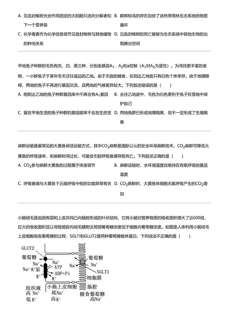 2024年重庆沙坪坝区重庆市第一中学高三高考模拟生物试卷第2页
