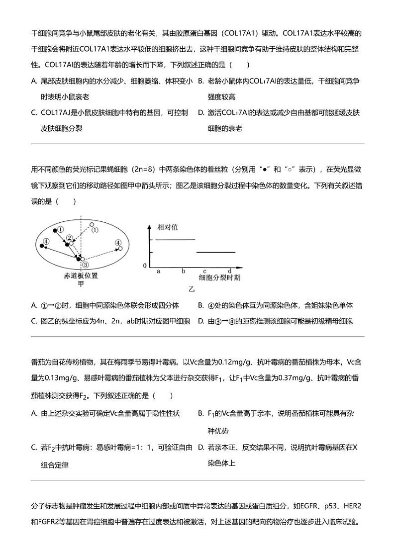 2024年河北沧州高三三模生物试卷（部分示范性）02