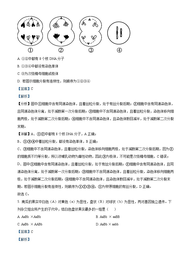 江苏省宿迁地区2023-2024学年高一下学期期中生物试题（解析版）第3页
