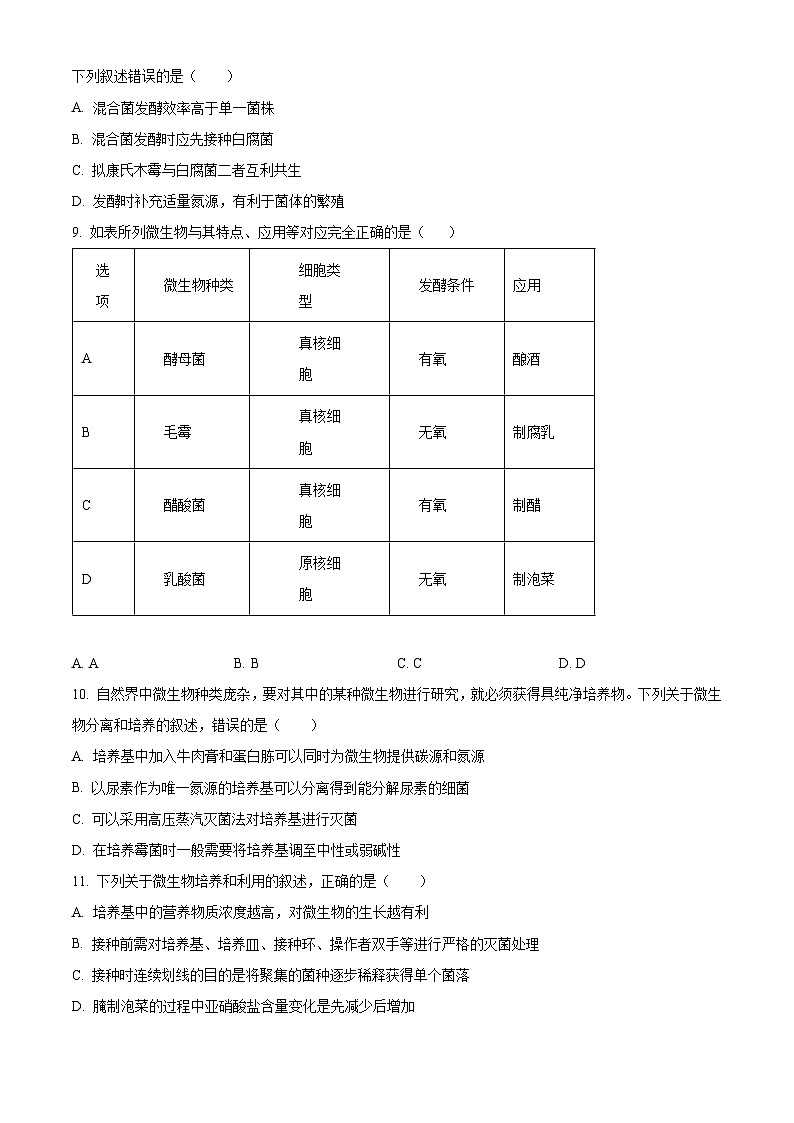 河北省唐山市十县一中联盟2023-2024学年高二下学期期中考试生物试题（原卷版+解析版）03
