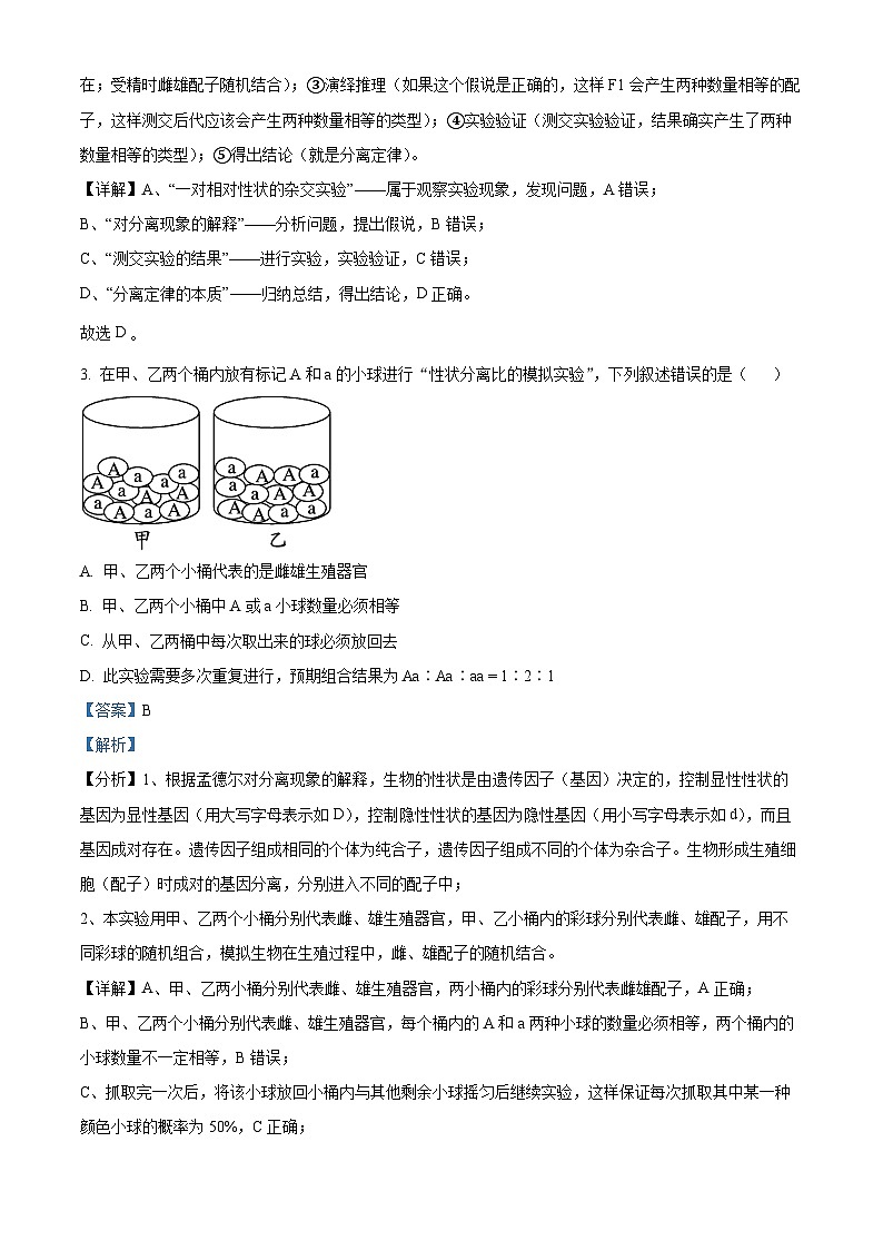 江西省上饶市蓝天教育集团2023-2024学年高一下学期期中考试生物试题（解析版）第2页