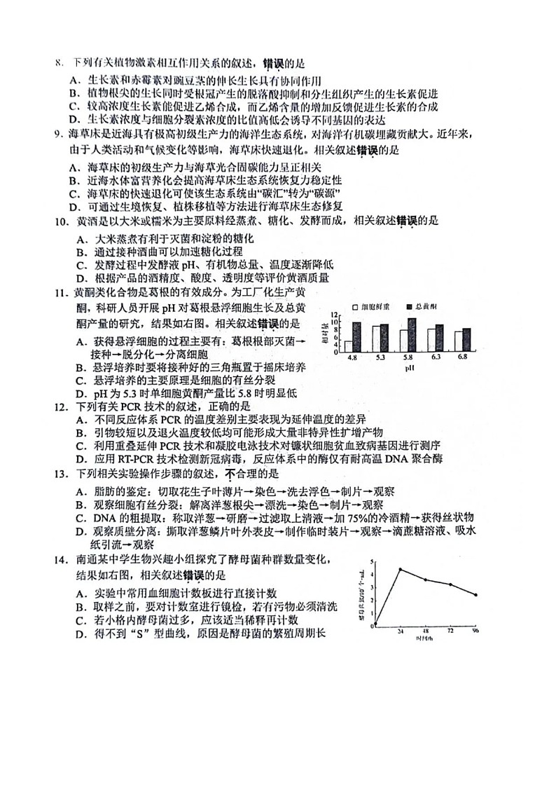 2024届江苏省南通市高三四模生物试卷及答案（5月28日南通四模）02