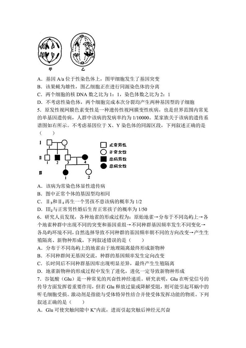 金太阳2024届高三年级下学期5月大联考（钢笔）生物试题第2页