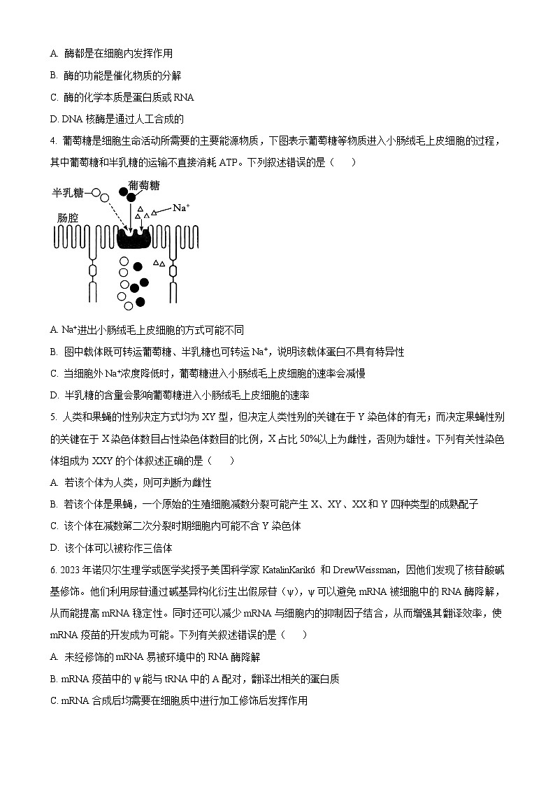 2024届江西省九江市高三下学期第三次模拟考试生物试题（原卷版）第2页