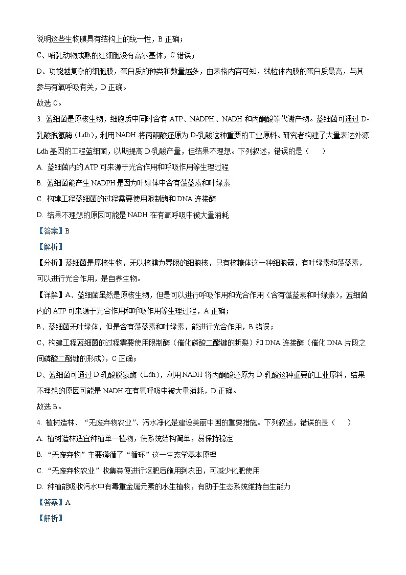 2024届广东省广州市普通高中毕业班高三下学期冲刺训练题（一）生物试题（解析版）第3页