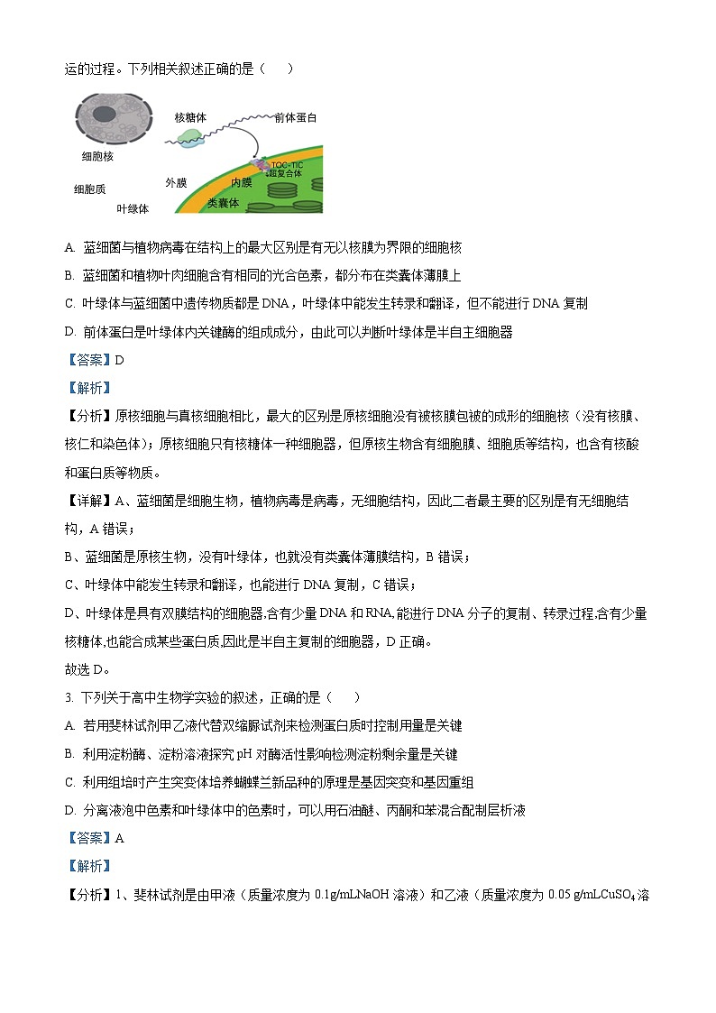 2024届江苏省连云港市高三考前模拟（一）生物试题（解析版）第2页