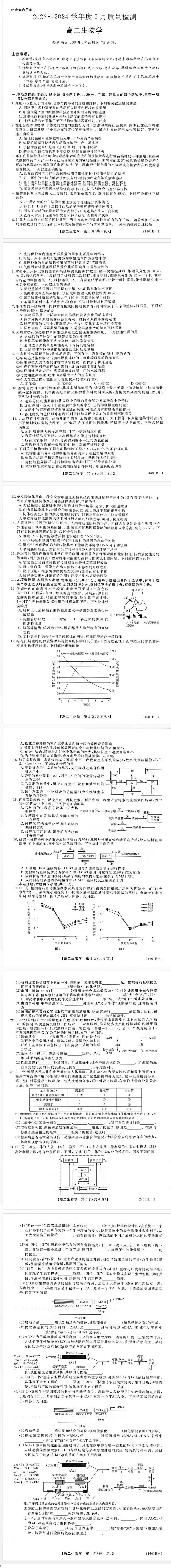 河南省重点高中2023-2024学年高二下学期5月月考生物试卷及答案第1页