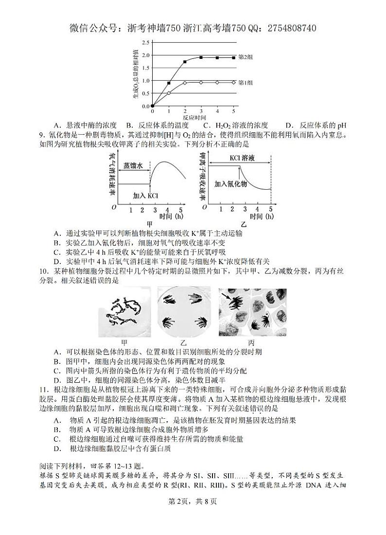 2024浙江省五校联盟高三下学期5月联考（三模）生物试题PDF版含答案02