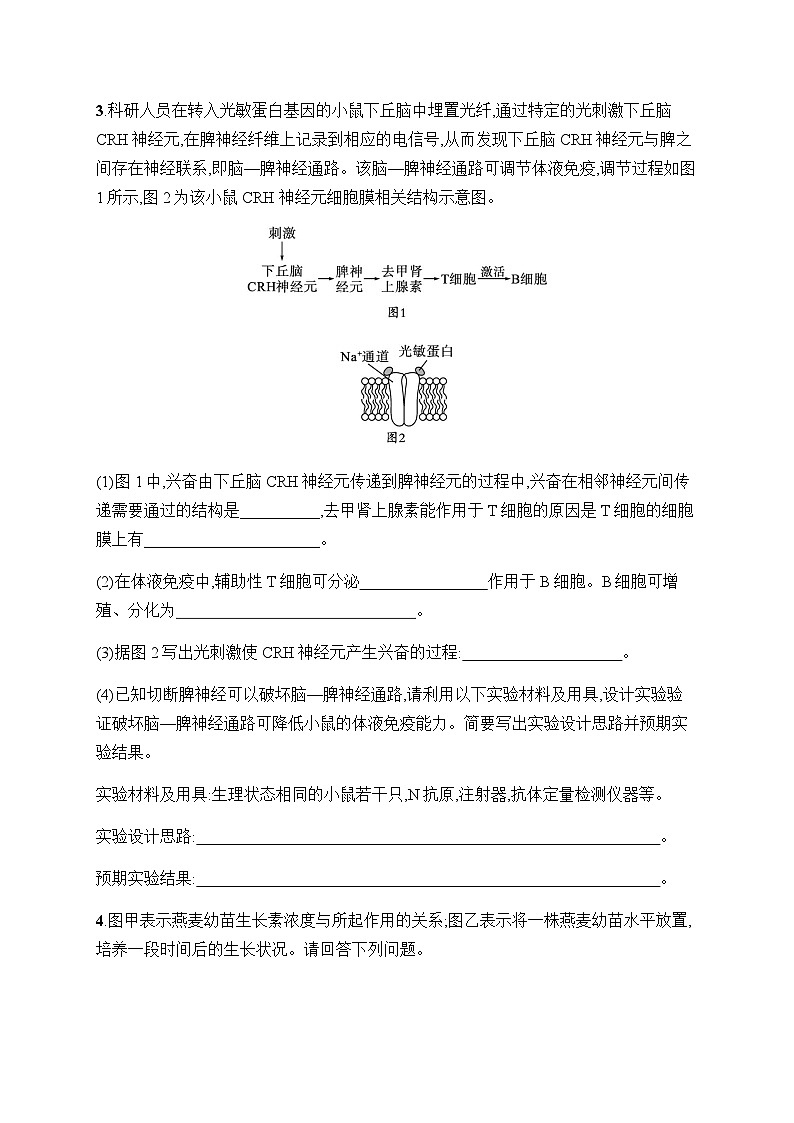 新教材高考生物一轮复习大题专项练3生命活动的调节含答案第2页