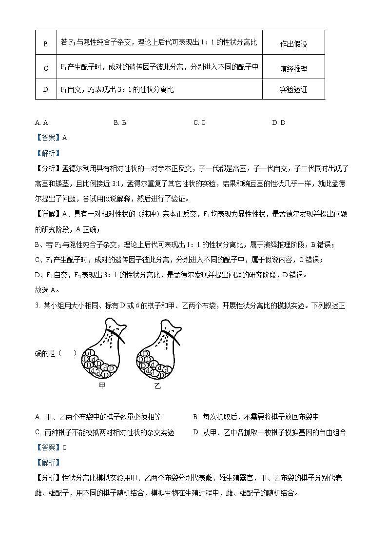 吉林省长春市第二实验中学2023-2024学年高一下学期期中考试生物试题（学生版+教师版）02