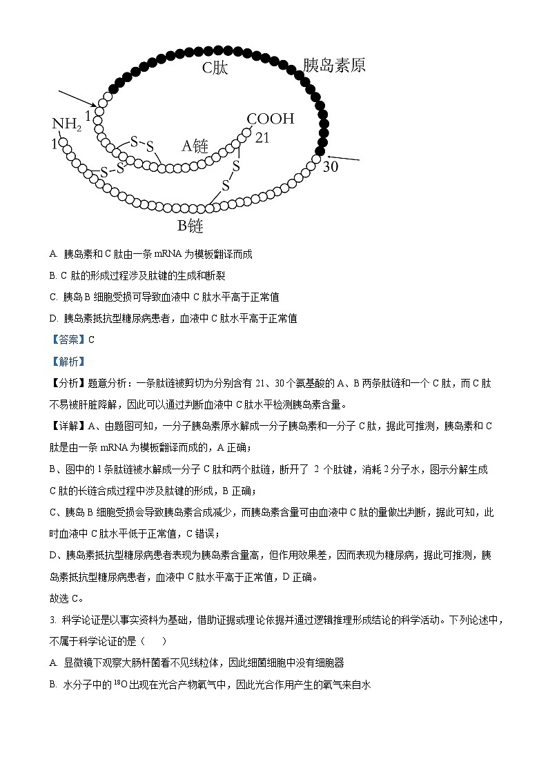 2024届四川省绵阳市雅安市高三第三次诊断性考试生物试题（学生版+教师版）02
