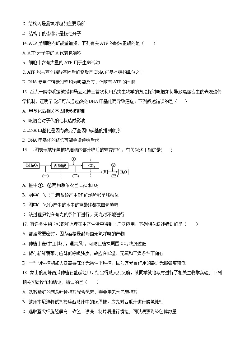 浙江省杭州市西湖区西湖高级中学2023-2024学年高一下学期5月月考生物试题（学生版+教师版）03