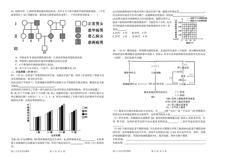 2024广西南宁二中高三五月考生物试题及答案第3页