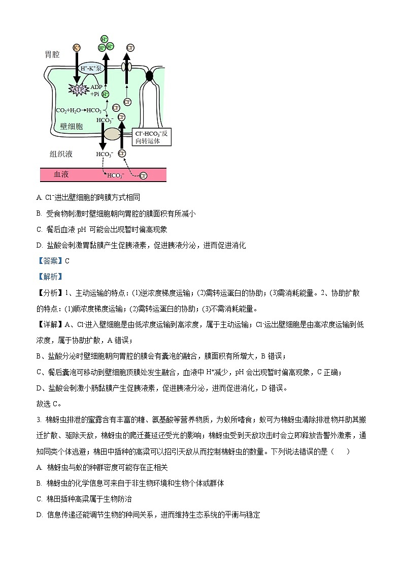 天津市第一中学2023-2024学年高三下学期5月月考生物试卷 （学生版+教师版）02