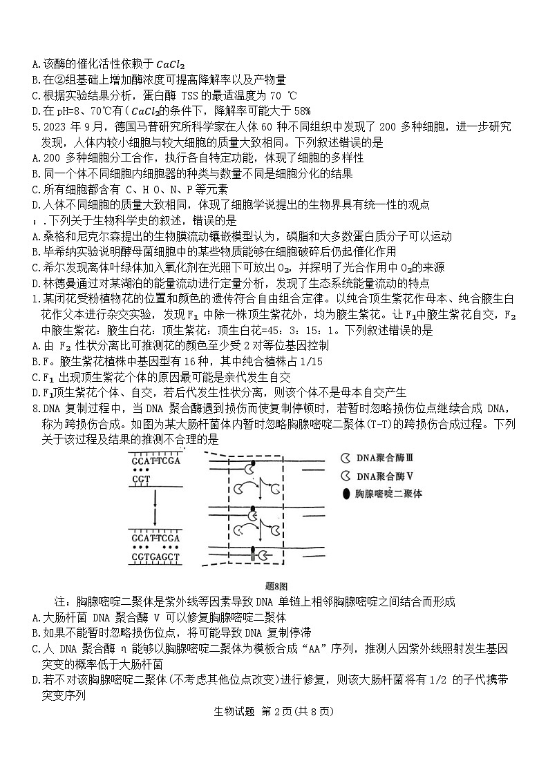 2024届重庆市南开中学高三下学期第九次质量检测生物试题02