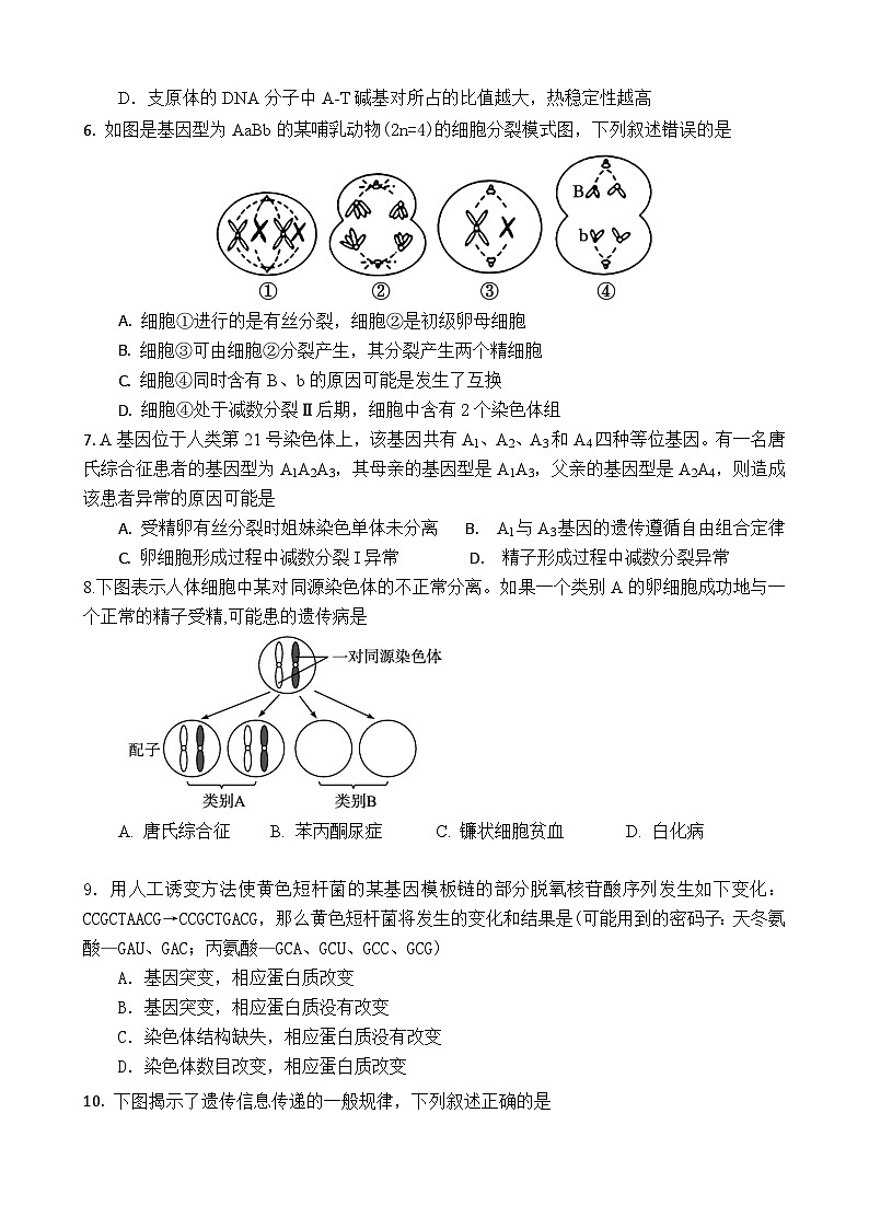 广东省清远市南阳中学2023-2024学年高一下学期第二次月考（期中）生物（选择性）试题02