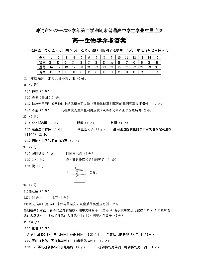 广东省珠海市2022-2023学年高一下学期期末生物试题01