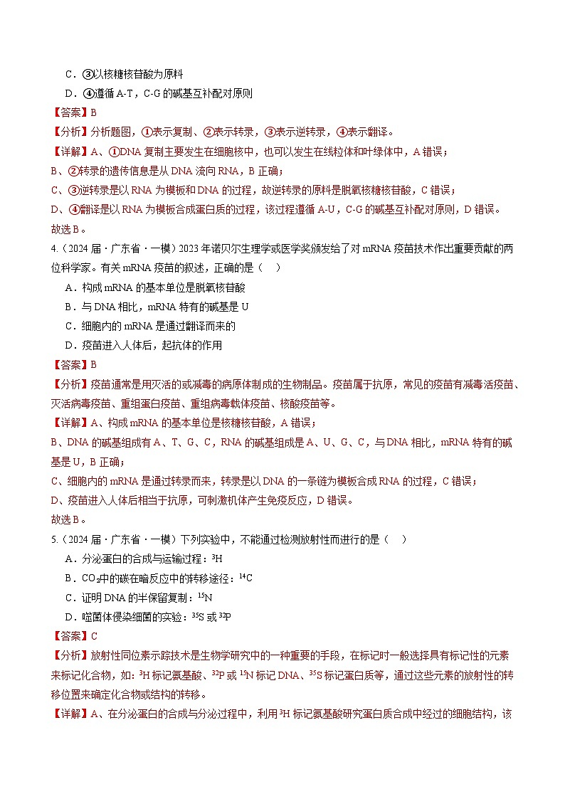 专题06 遗传的物质基础-【分项汇编】2024年高考生物一模试题分类汇编（广东专用）03