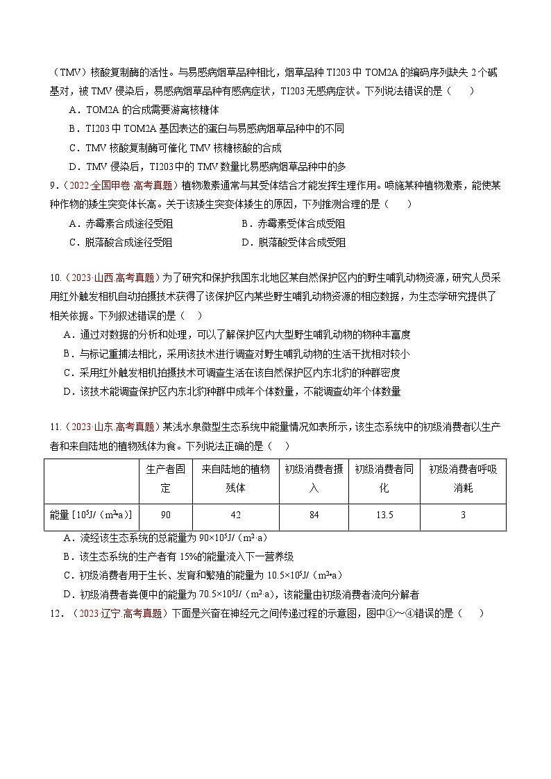 真题重组卷01-冲刺2024年高考生物真题重组卷（广东专用）03