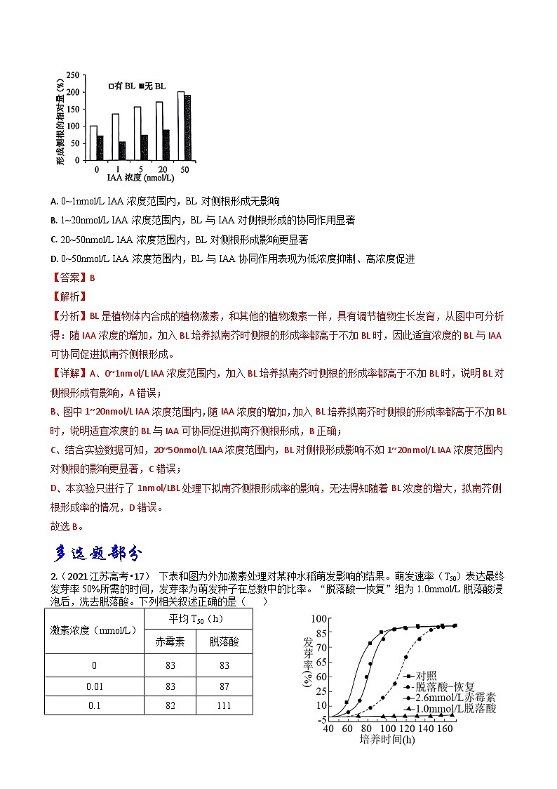 专题07 植物生命活动的调节-3年（2021-2023）高考1年模拟生物真题分项汇编（江苏专用）02