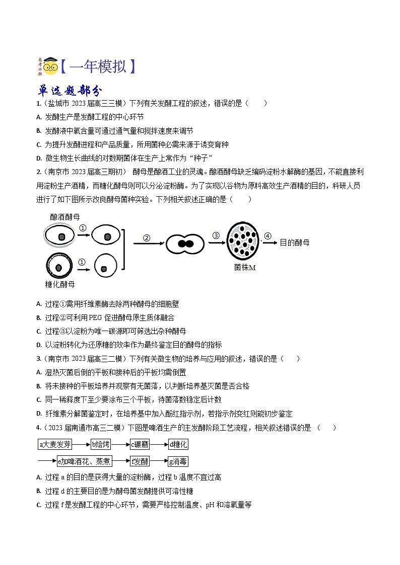 专题11 发酵工程-分项汇编3年（2021-2023）高考1年模拟生物真题分项汇编（江苏专用）03