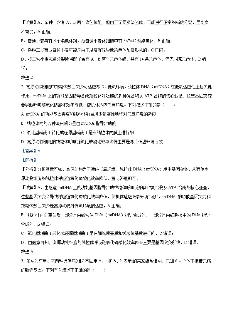河北省高一下学期5月联考2023-2024学年高一下学期5月期中生物试题（学生版+教师版）02