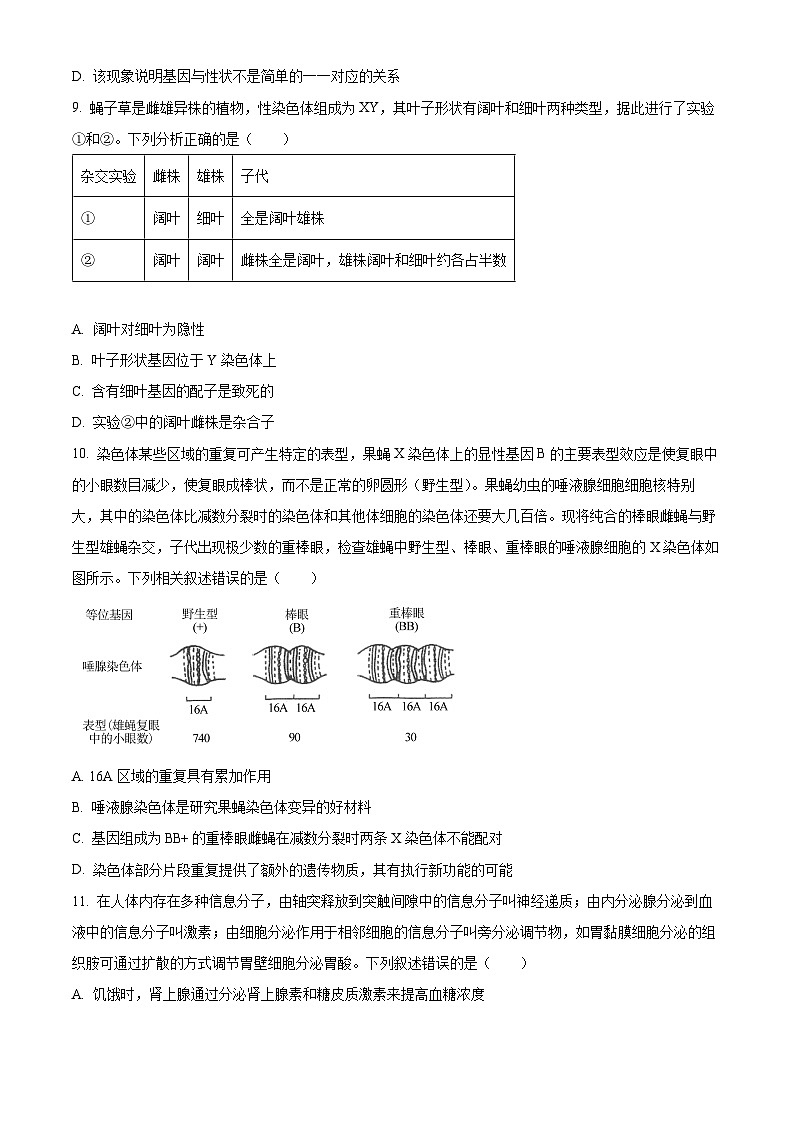 湖北省武汉市华中师范大学第一附属中学2023—2024高三下学期5月考试生物试题（学生版+教师版）03