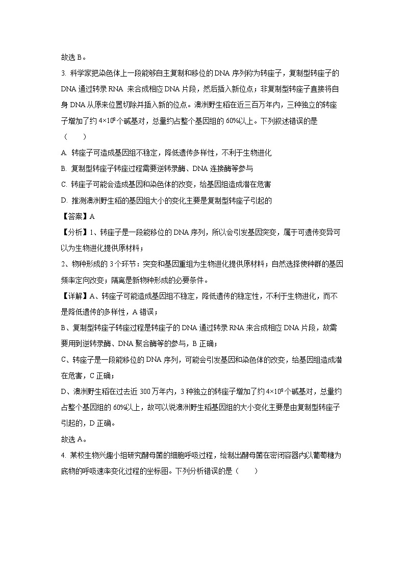 2024届重庆市九龙坡区高三下学期5月第三次学业质量检测考试生物试卷（解析版）第3页