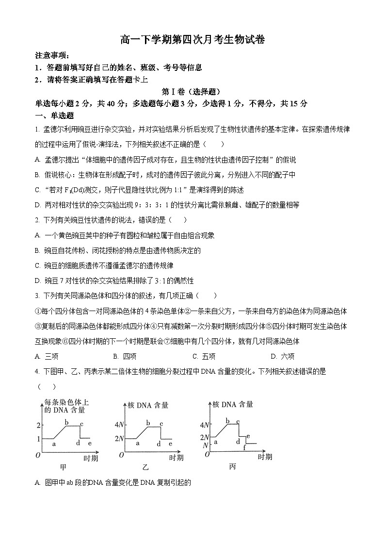 河北省沧州市泊头市泊头市第一中学2023-2024学年高一下学期5月月考生物试题（学生版+教师版）01