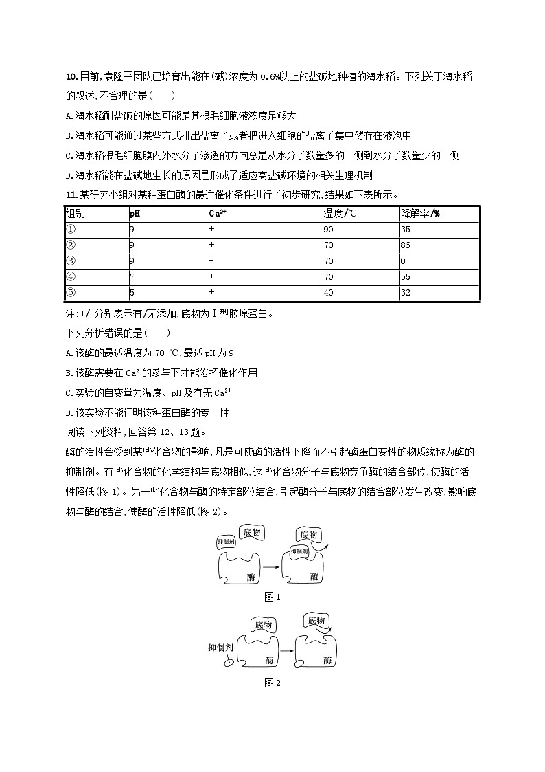 适用于新高考新教材浙江专版2025届高考生物一轮总复习单元检测2细胞的代谢浙科版第3页