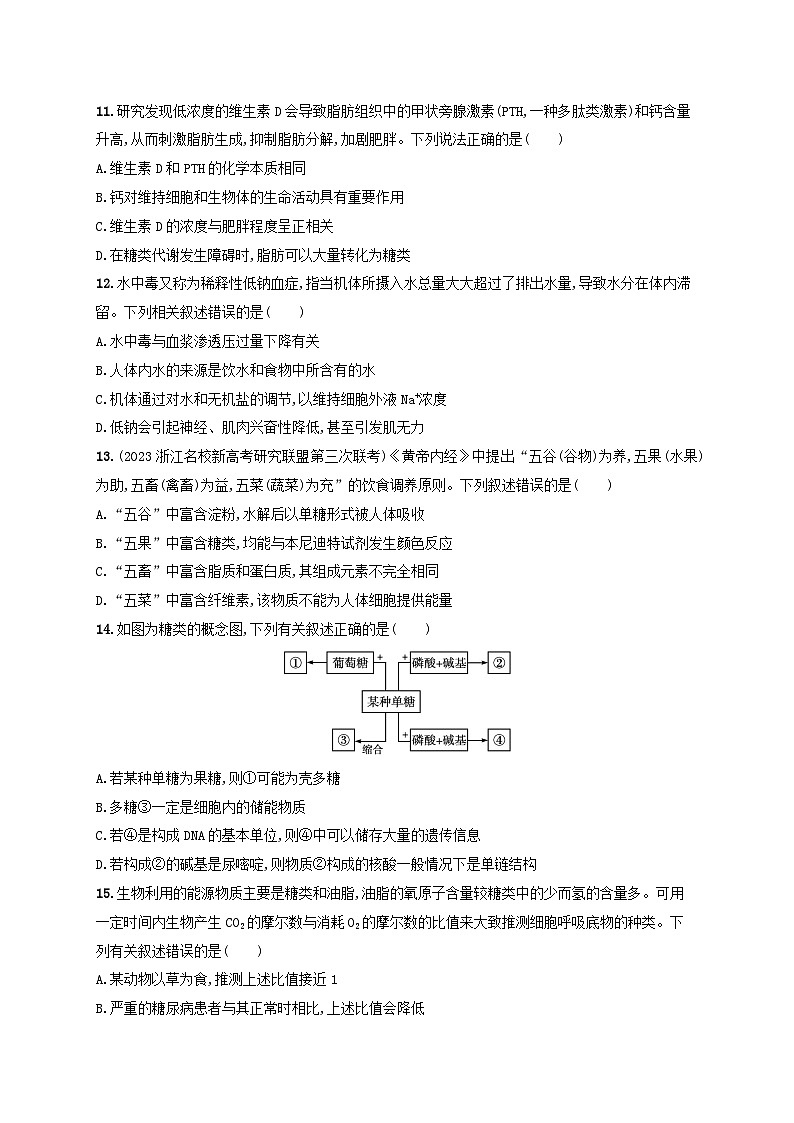 适用于新高考新教材浙江专版2025届高考生物一轮总复习第1单元细胞的分子组成与结构和脂质浙科版03