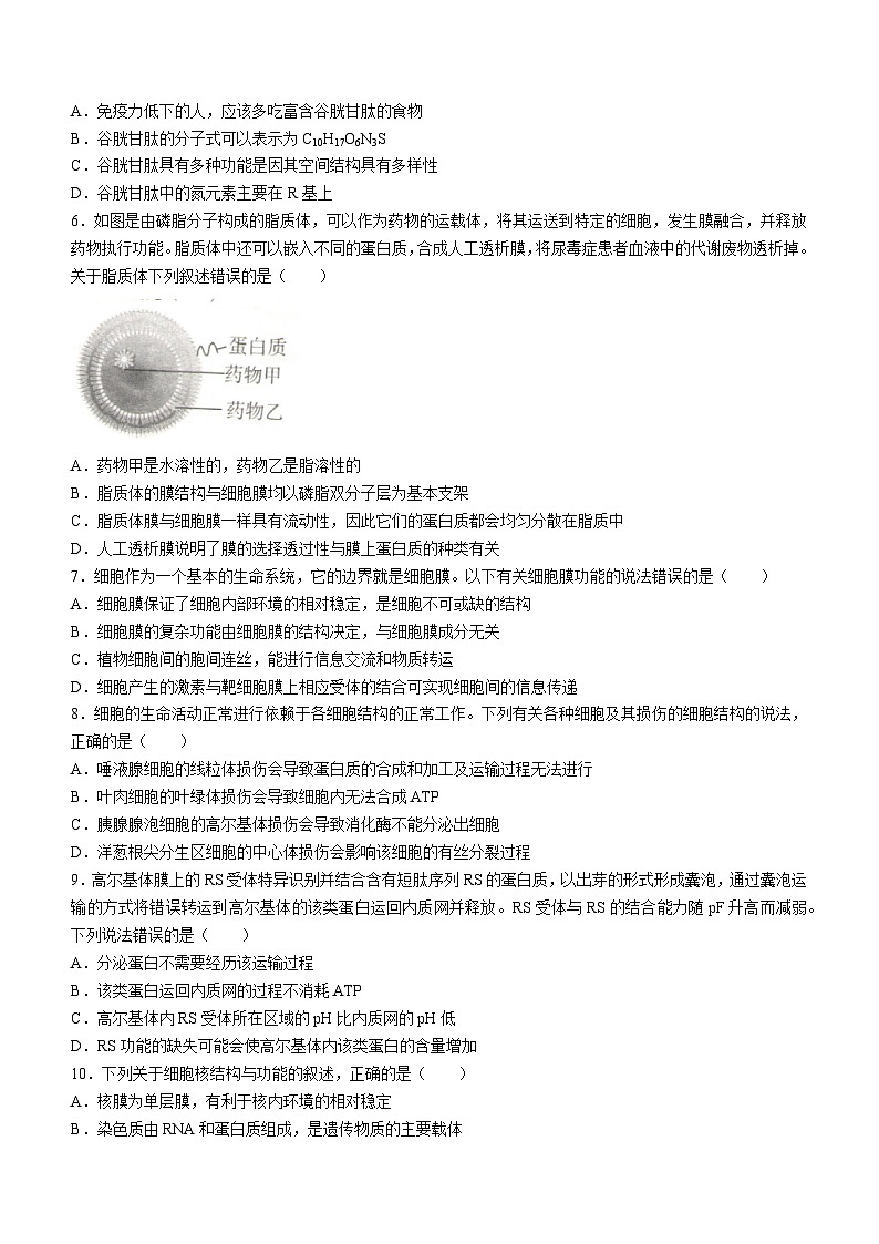 安徽省合肥市一中2023-2024学年高一上学期期末 生物试题02