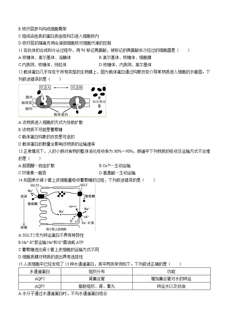 江苏省淮安市2023-2024学年高一上学期期末调研测试 生物试题03