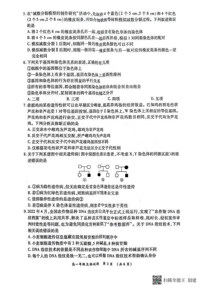 河南省南阳市宛城区2023-2024学年高一下学期6月月考生物试题第2页