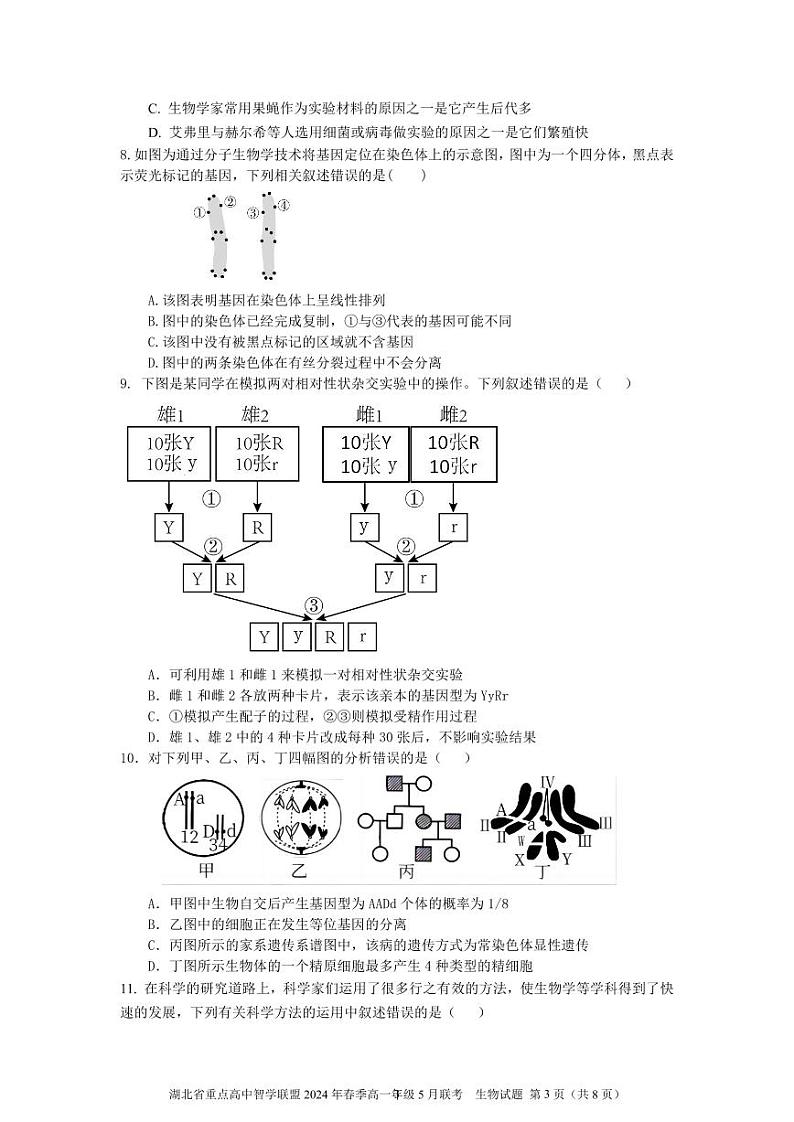 湖北省重点高中智学联盟2023-2024年学年高一5月联考生物试题第3页