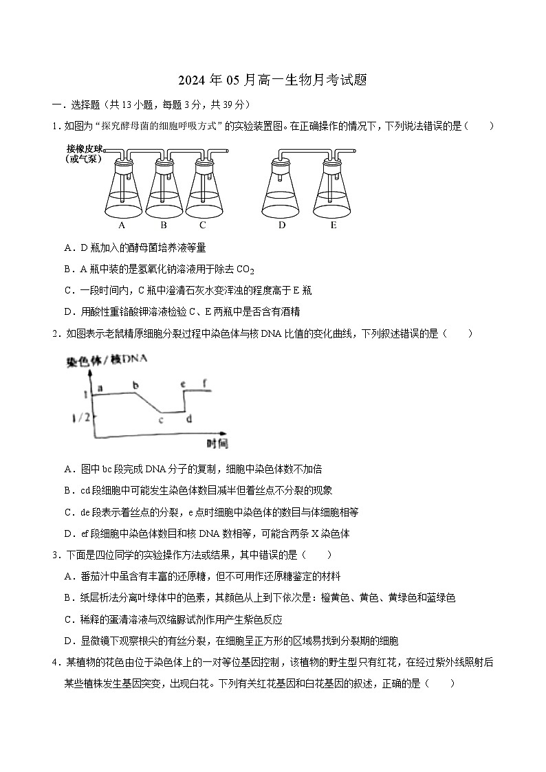 2024岳阳汨罗一中高一下学期5月月考生物试题含答案第1页