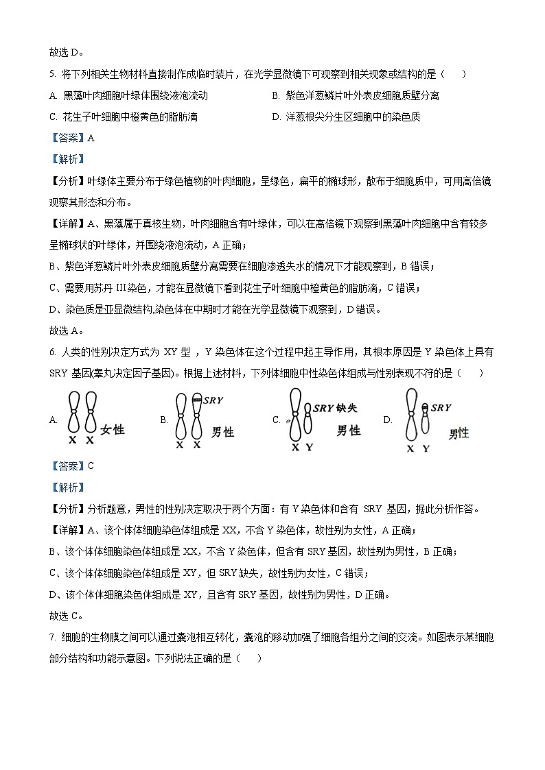浙江省重点中学四校联考2023-2024学年高一下学期5月月考生物试题（教师版）第3页
