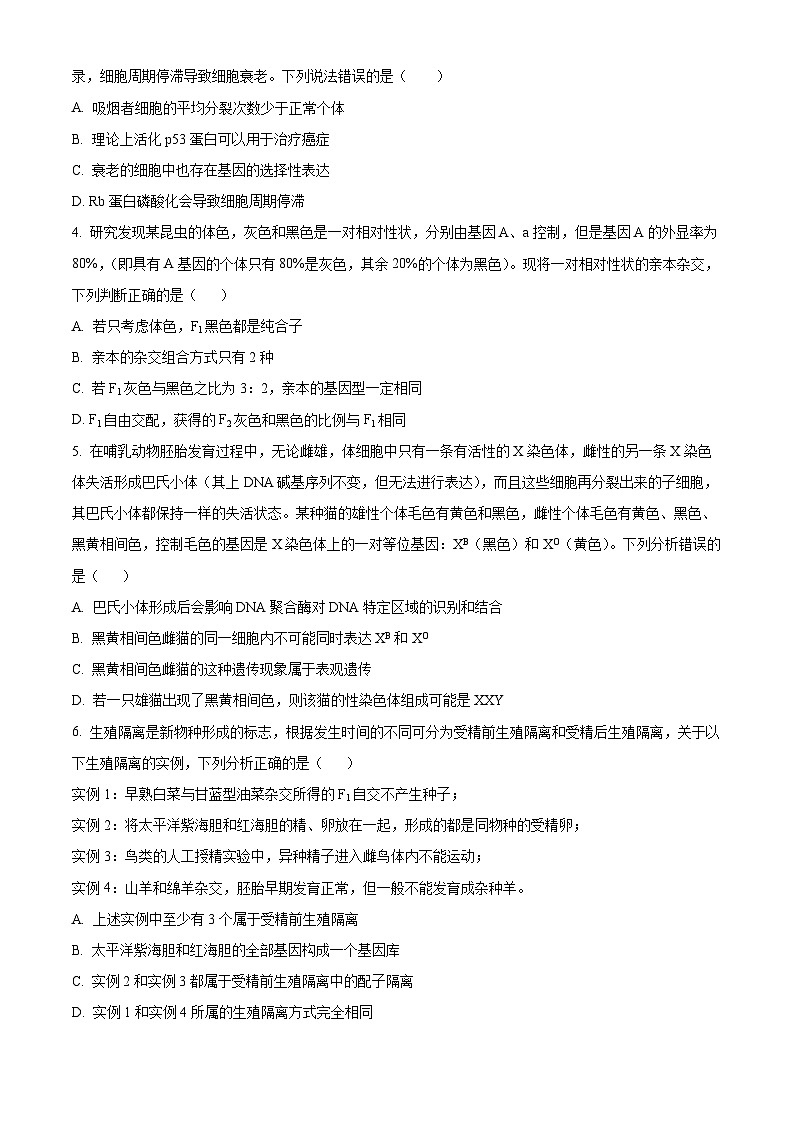 湖南省岳阳市2023—2024学年高三下学期三模考试生物试题（学生版）第2页