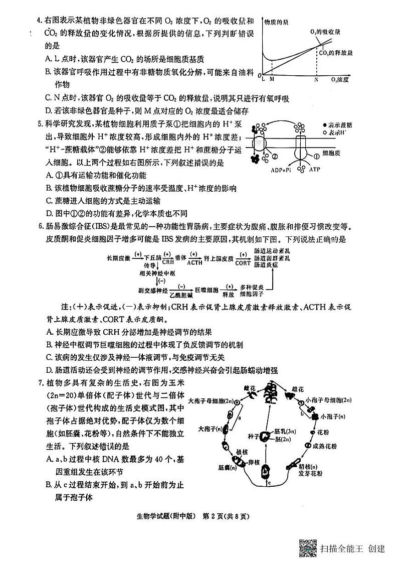 2024届湖南省湖南师范大学附属中学高三下学期模拟（三）生物试题02