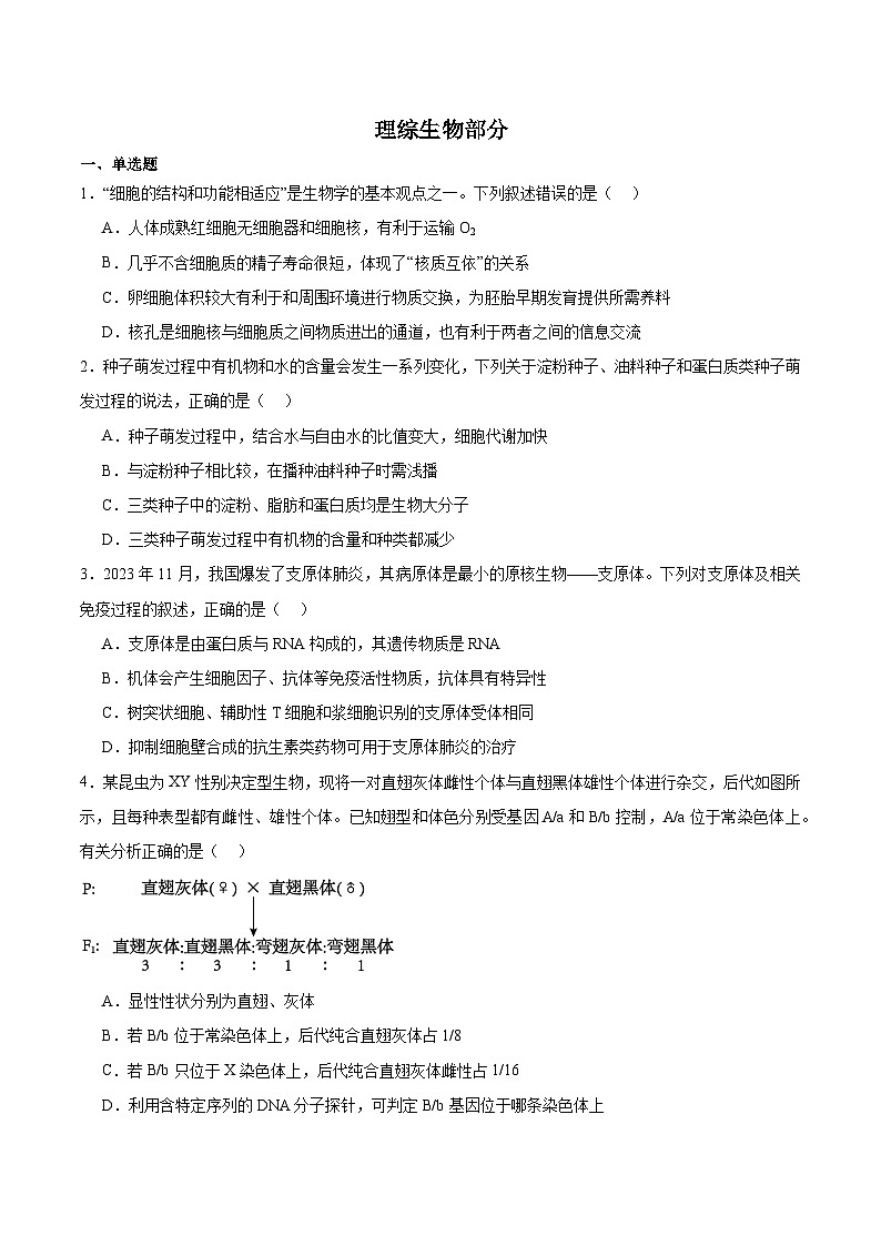 河南省省直辖县级行政单位济源市第一中学2023-2024学年高三下学期生物模拟试卷　(1)第1页