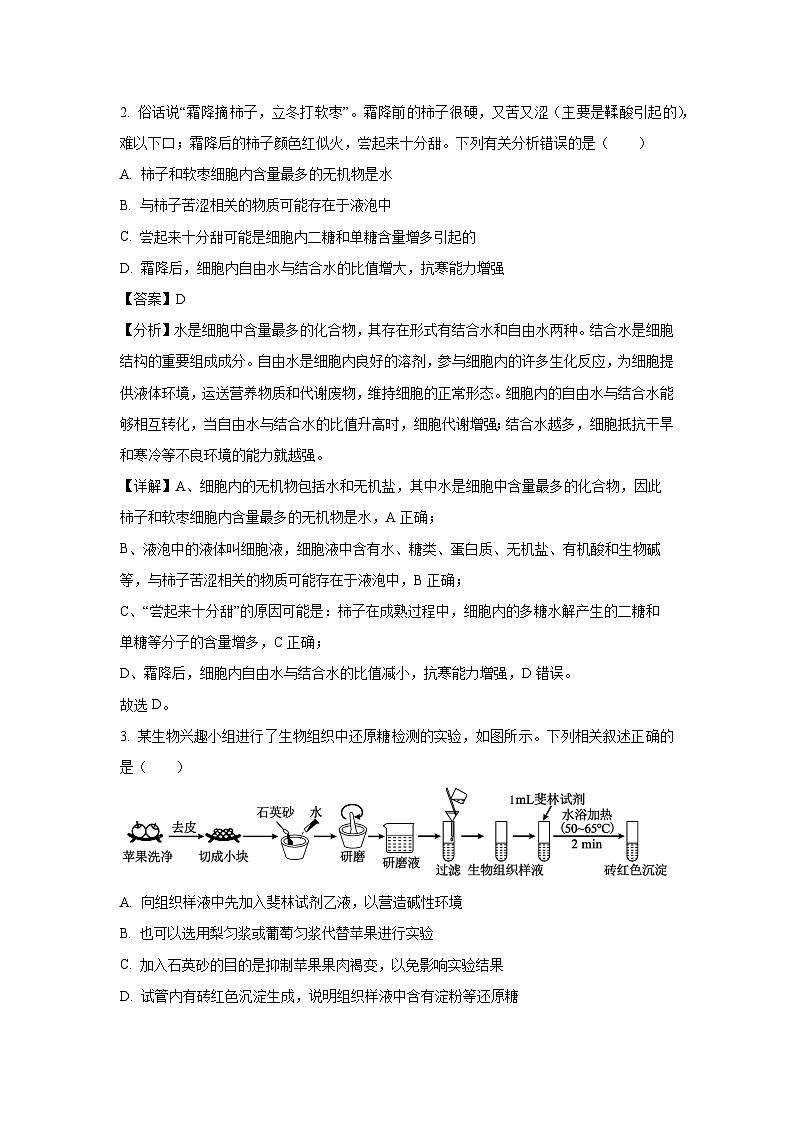 山东省2023-2024学年高二下学期质量监测联合生物试题（解析版）02
